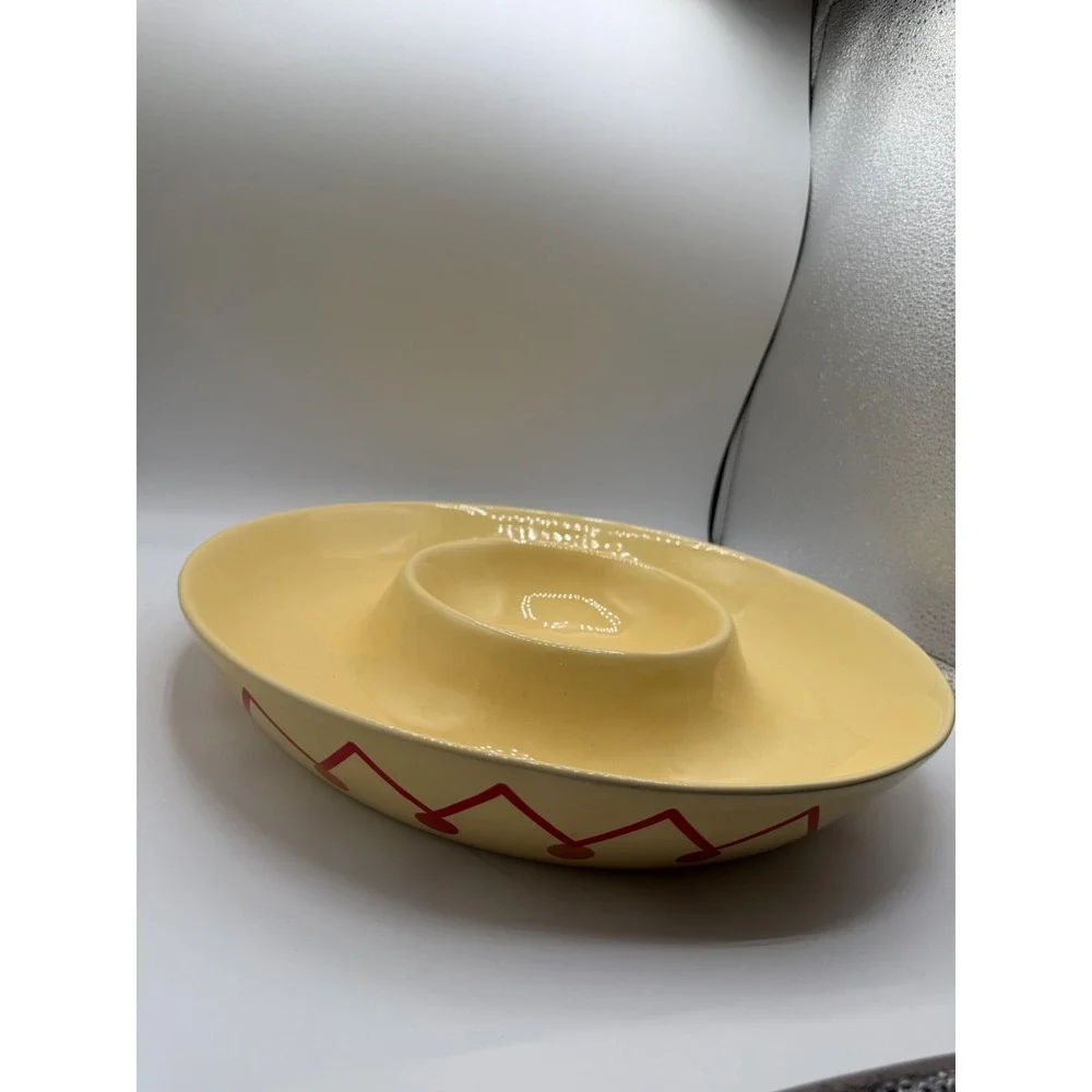 Rae Dunn Sombrero Chips and Dip Server Yellow Red Ceramic Snack‎ Set 2 Piece